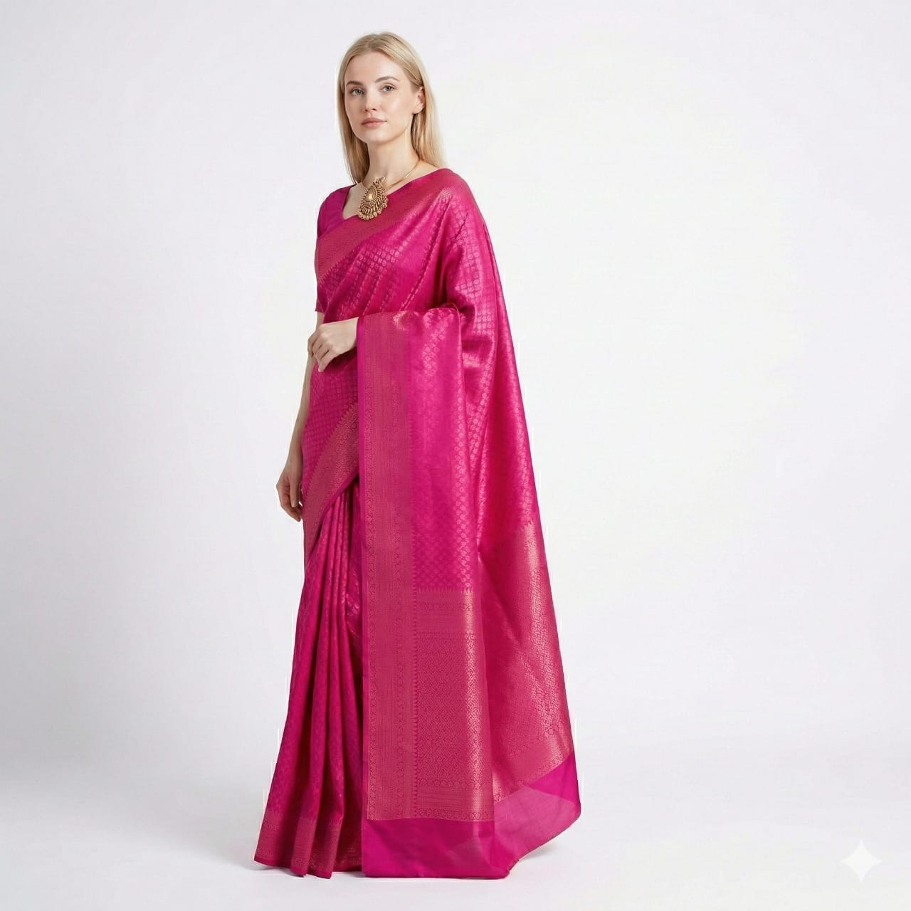Soft Lichi Silk Rani Pink Jacquard Border Saree
