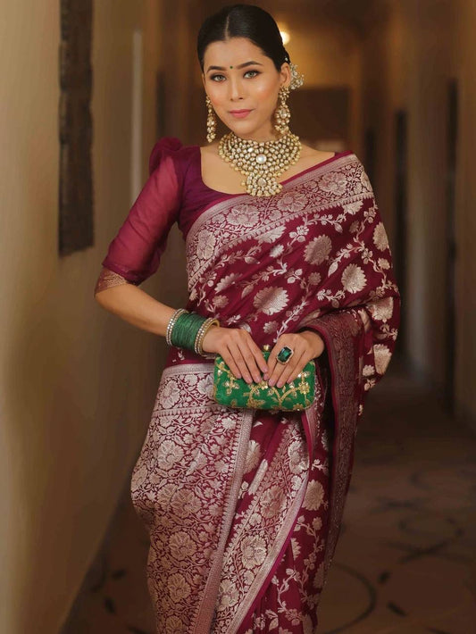 Soft Lichi Maroon Jacquard Saree