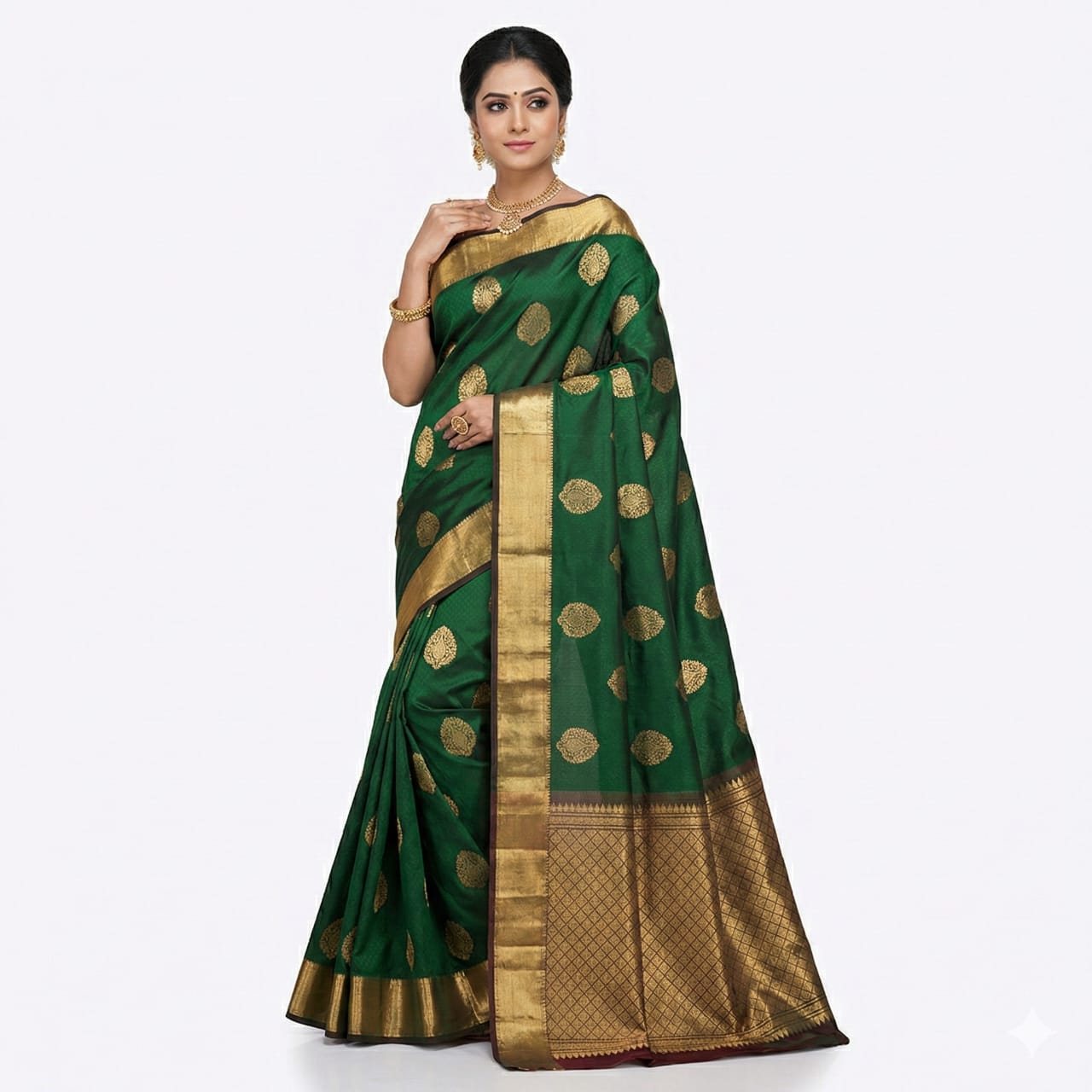 Soft Lichi Silk Green Zari Border Saree