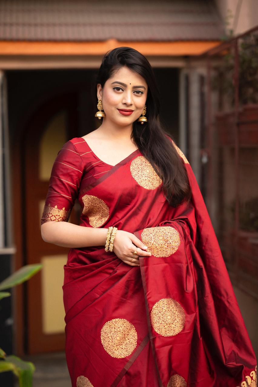 Maroon Soft Lichi Jacquard Saree