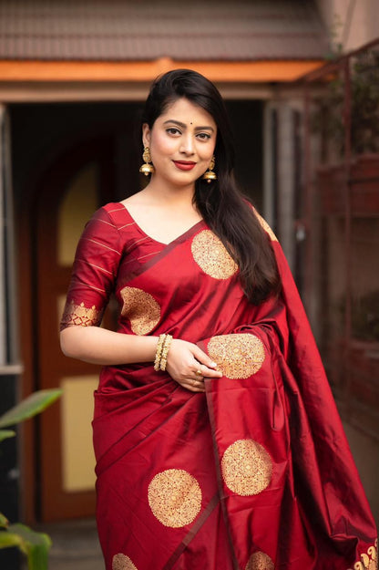 Maroon Soft Lichi Jacquard Saree