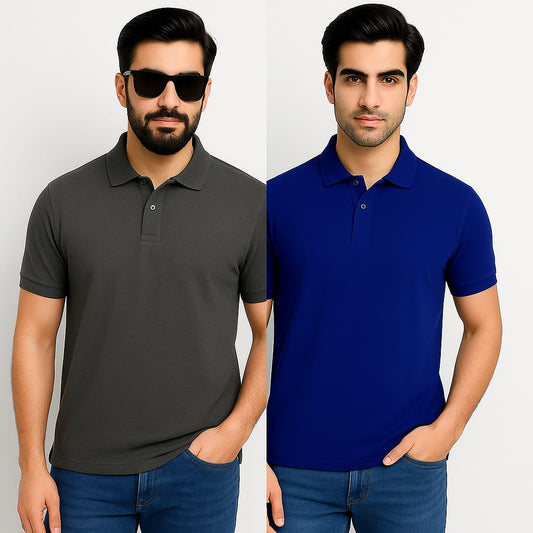 Titan Premium Polo T-Shirt Combo – Dark Grey & Royal Blue (TC-02 Dual Pack)