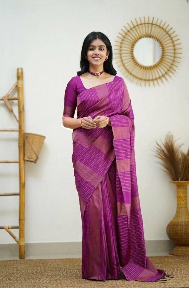 Soft Lichi Silk Purple Printed Saree
