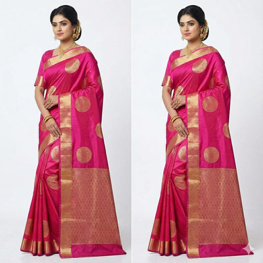 Royal Pink Gold Woven Saree