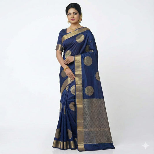 Navy Blue Gold Zari Woven Saree