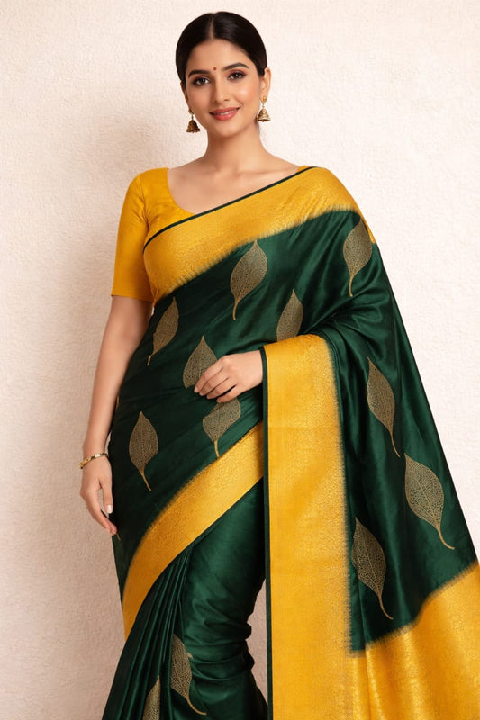 Green Mustard Soft Lichi Saree