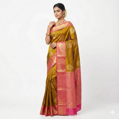 Mustard Pink Woven Festive Saree