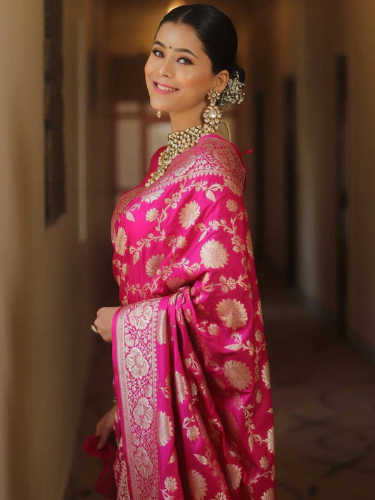 Pink Soft Lichi Jacquard Saree