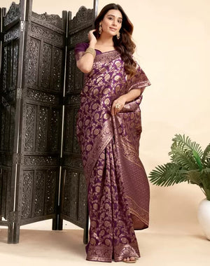 Soft Lichi Silk Saree with Heavy Zari Woven Design