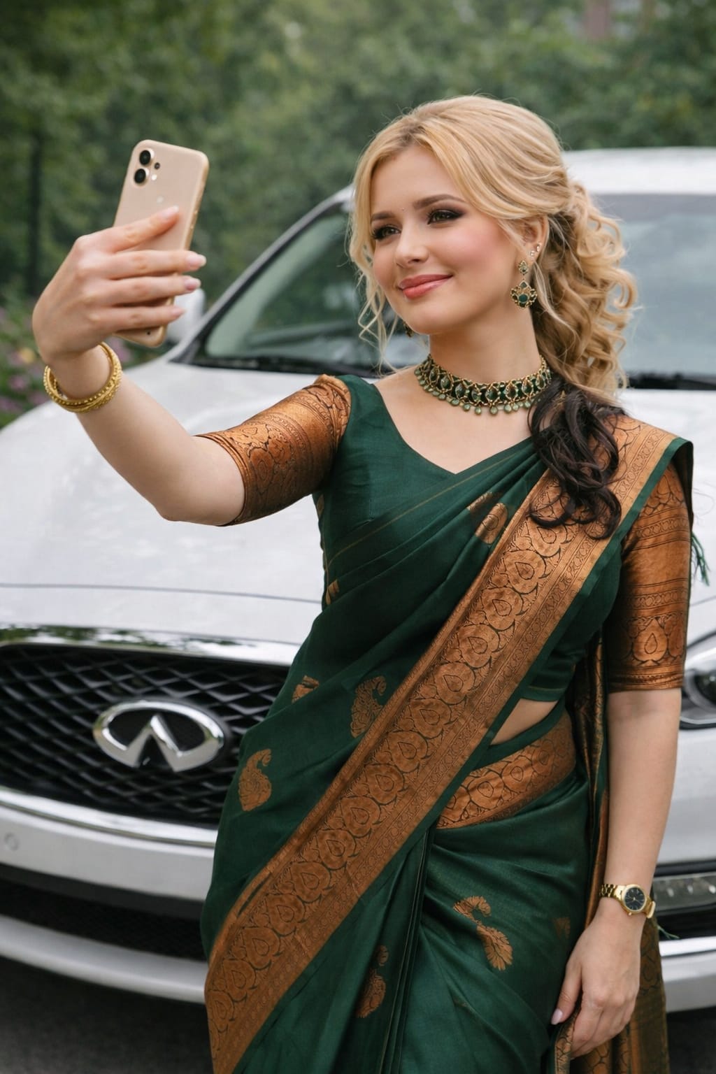 Soft Lichi Silk Bottle Green Premium Border Saree