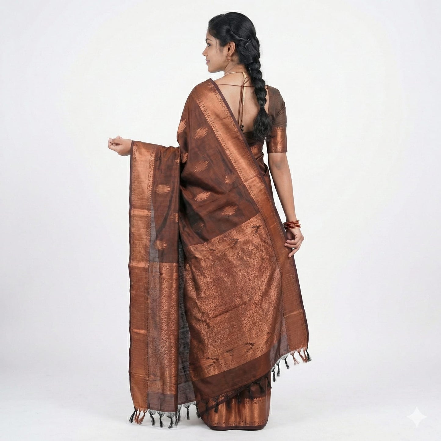 Soft Lichi Silk Coffee Brown Premium Border Saree