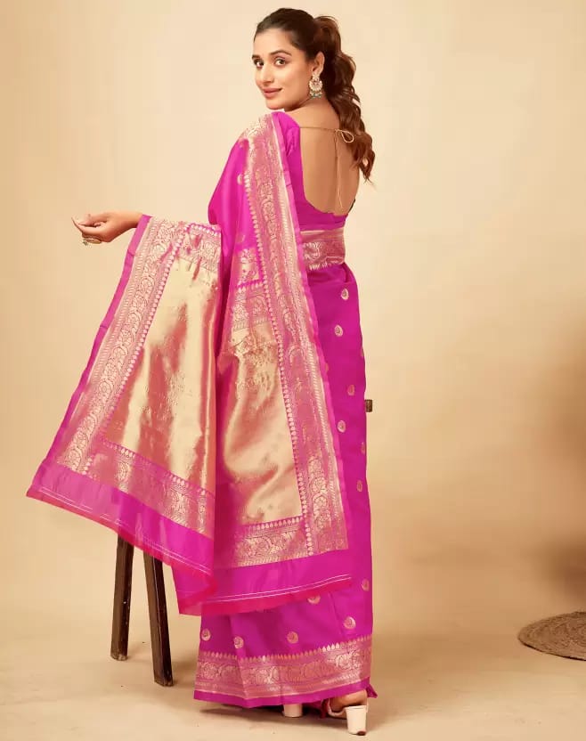 Pink Soft Lichi Zari Saree