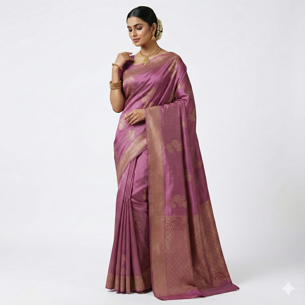 Dusty Pink Woven Festive Saree