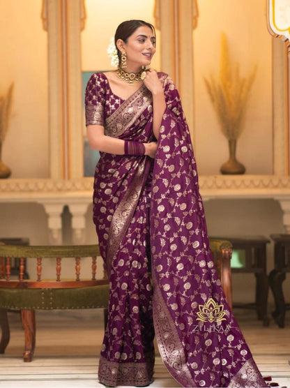 Wine Soft Lichi Jacquard Saree