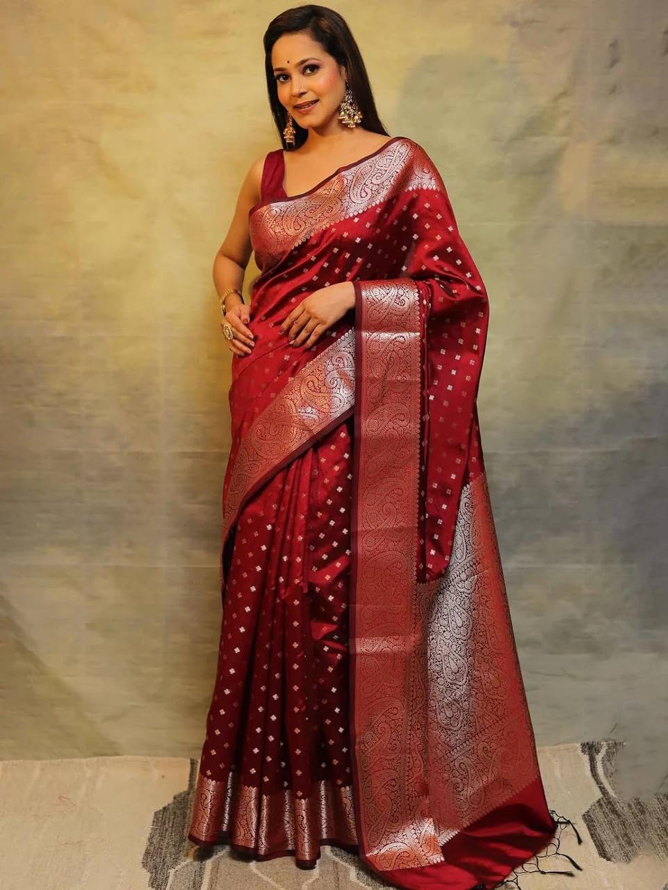 Maroon Soft Lichi Zari Saree