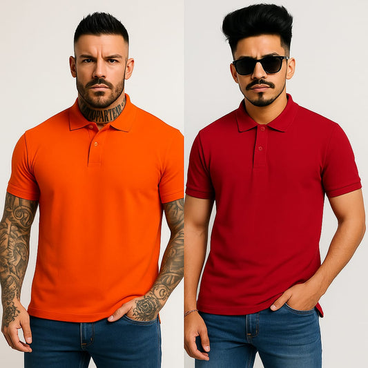Titan Premium Polo T-Shirt Combo – Orange & Maroon (TC-03 Dual Pack)