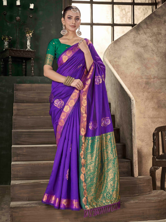 Premium Purple Soft Lichi Silk Banarasi Saree