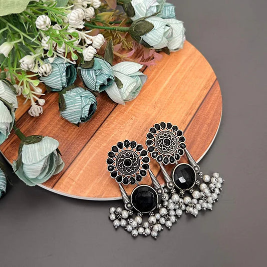 FS Collection Oxidised Monalisa Stone Dangle Earrings for Traditional & Modern Looks