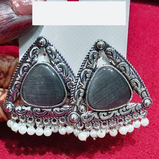 Manisha Jewellery Oxidised Pota Stone And Pearl Dangler Earrings