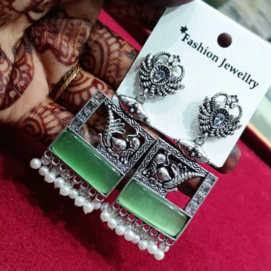 Manisha Jewellery Oxidised Pota Stone And Pearl Dangler Earrings