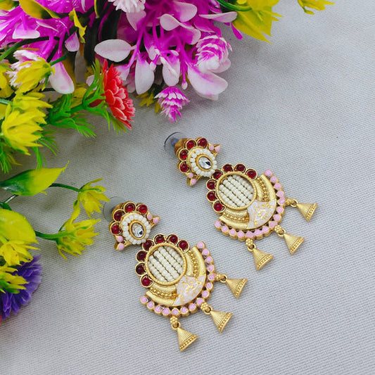Lucentarts Jewellery Kundan Stone And Meenakari Dangler Earrings