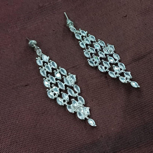 NAFJ Radiant Silver Plated Sparkling Crystal Stone Dangle Earrings
