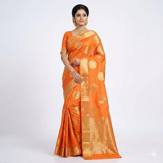Orange Gold Zari Woven Saree