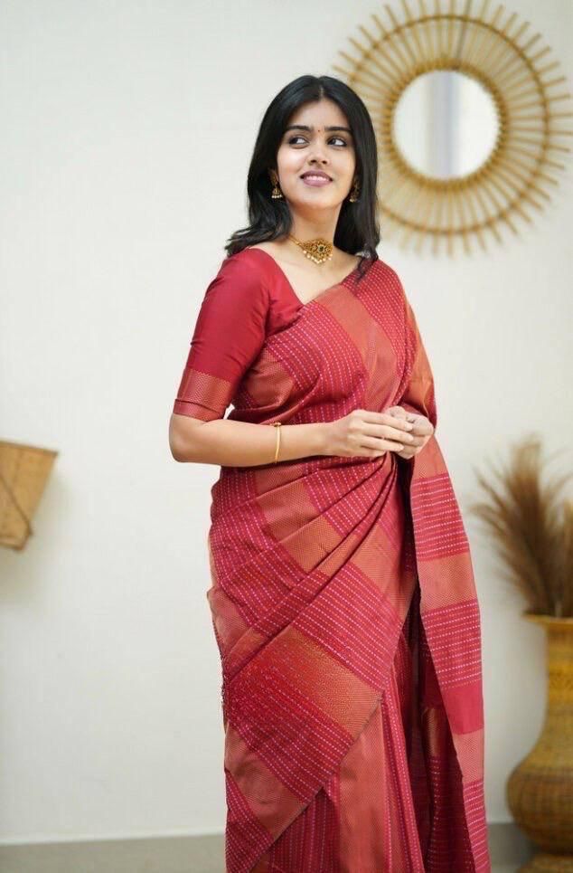 Soft Lichi Silk Maroon Printed Saree