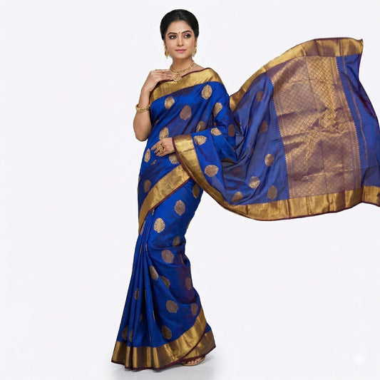 Soft Lichi Silk Royal Blue Zari Border Saree