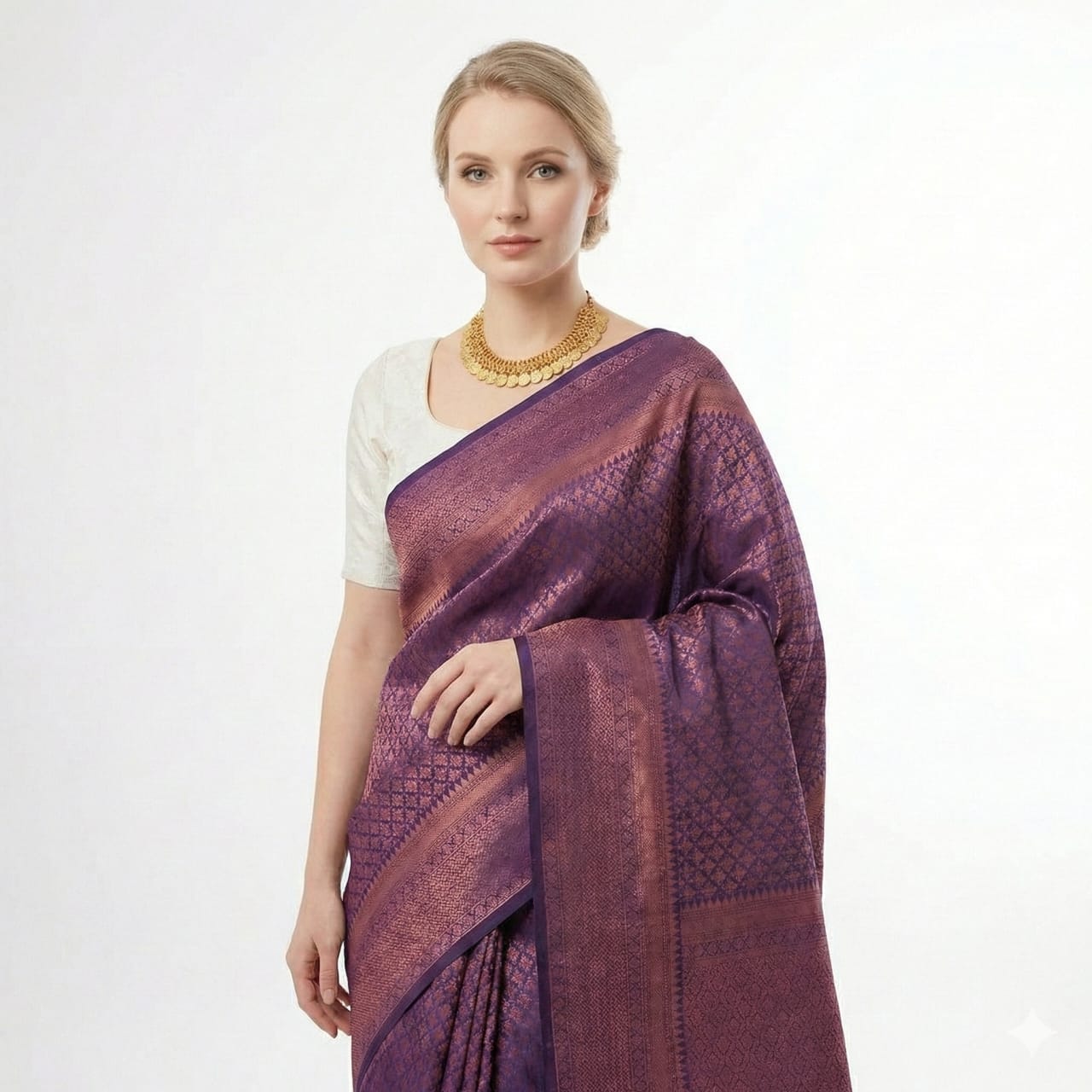 Soft Lichi Silk Purple Copper Jacquard Border Saree