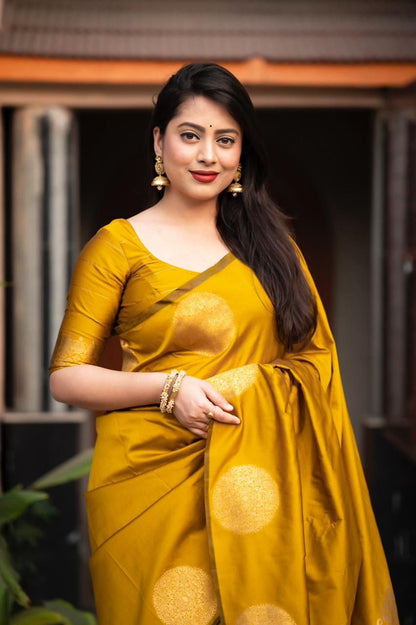 Mustard Soft Lichi Jacquard Saree