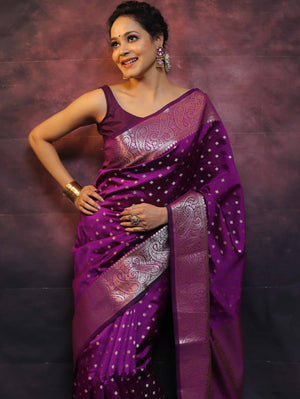 Purple Soft Lichi Zari Saree
