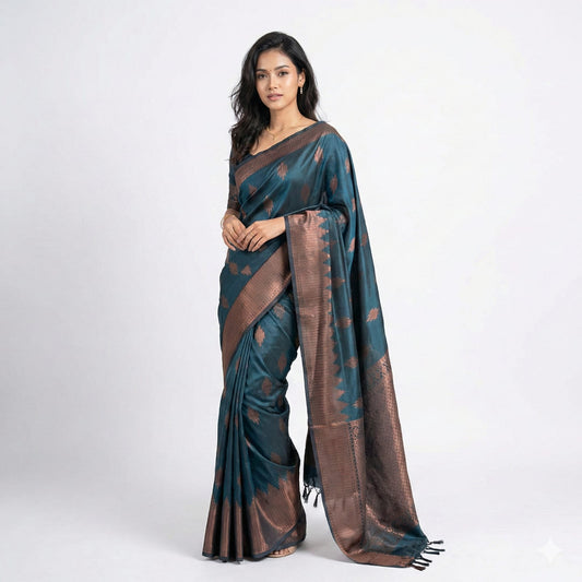 Soft Lichi Silk Teal Green Premium Border Saree