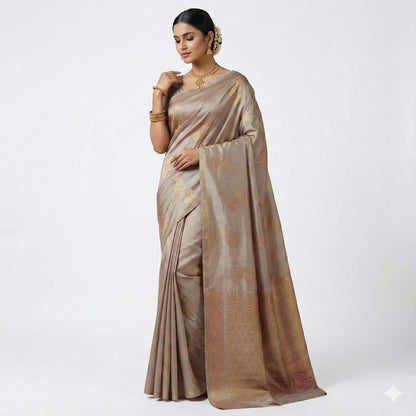 Beige Gold Woven Elegant Saree