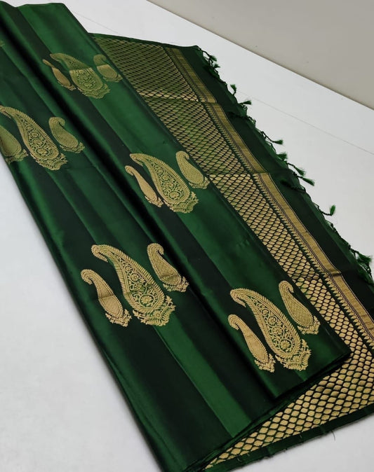Dark Green Zari Paisley Saree