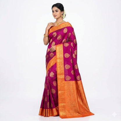 Purple Orange Woven Festive Saree