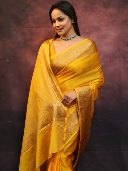 Mustard Yellow Soft Lichi Zari Saree