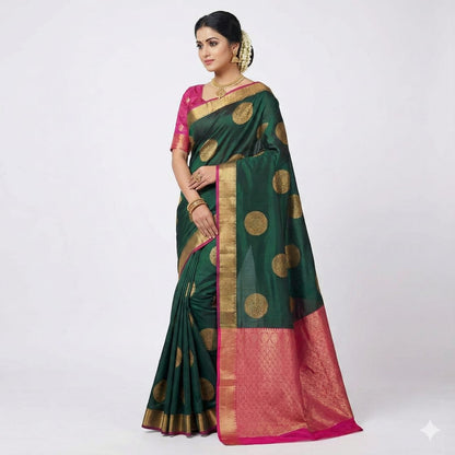 Dark Green Zari Woven Silk Saree