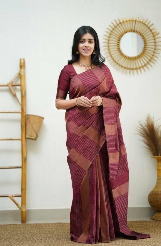 Soft Lichi Silk Wine Printed Saree