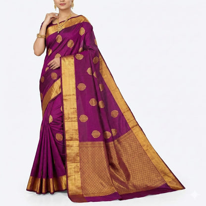 Soft Lichi Silk Purple Zari Border Saree