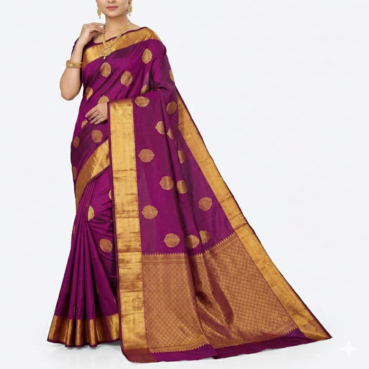 Soft Lichi Silk Purple Zari Border Saree