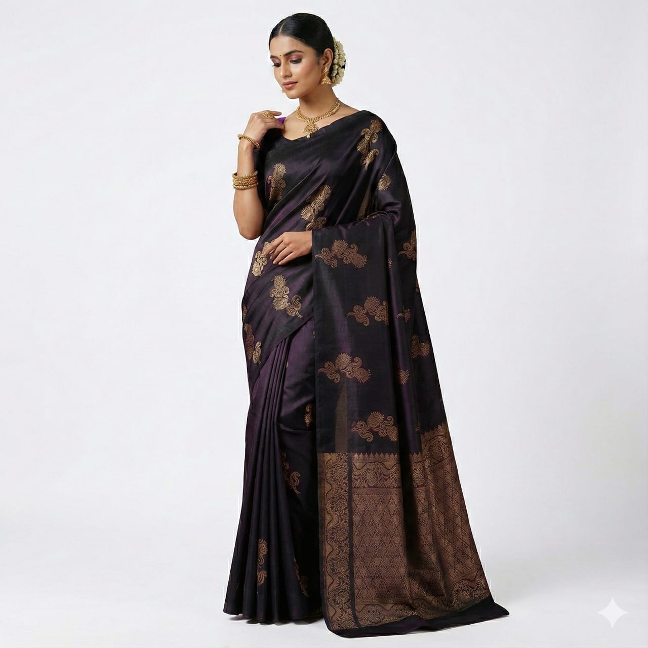 Black Gold Woven Festive Saree