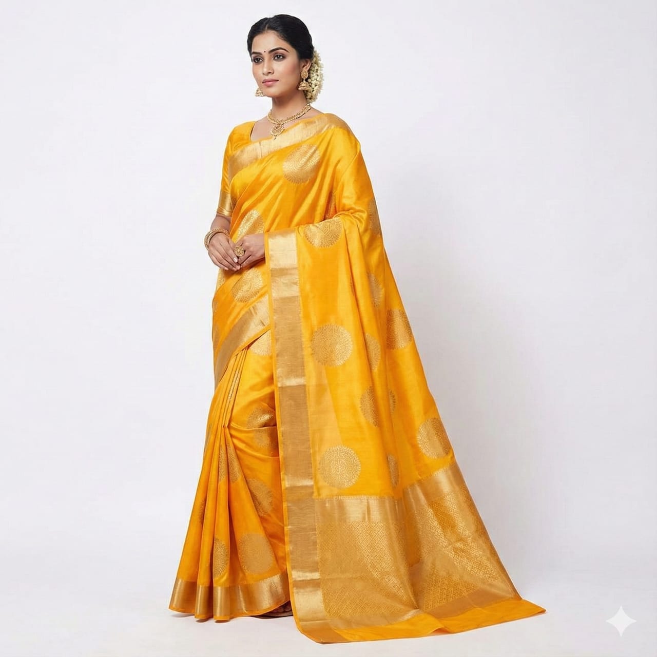 Mustard Yellow Gold Zari Woven Saree