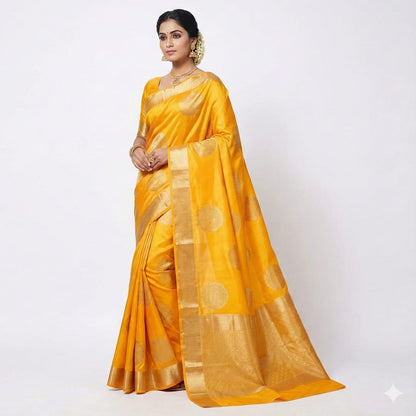 Mustard Yellow Gold Zari Woven Saree