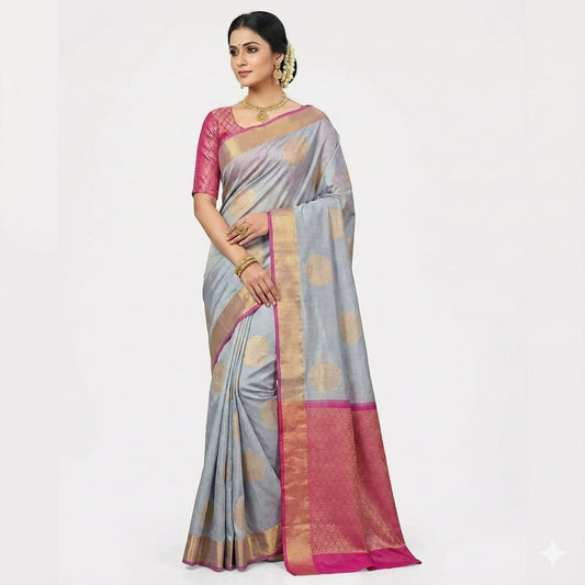 Grey Zari Woven Silk Saree