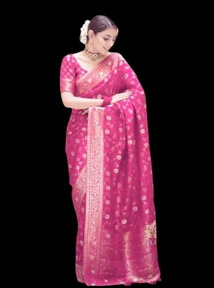 Pink Soft Lichi Zari Saree