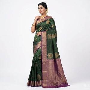 Bottle Green Gold Woven Saree