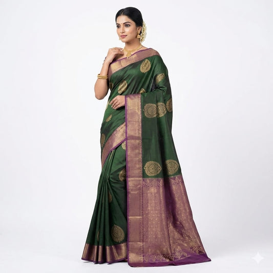 Bottle Green Gold Woven Saree