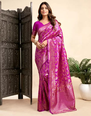 Soft Lichi Silk Saree with Heavy Banarasi Zari Work