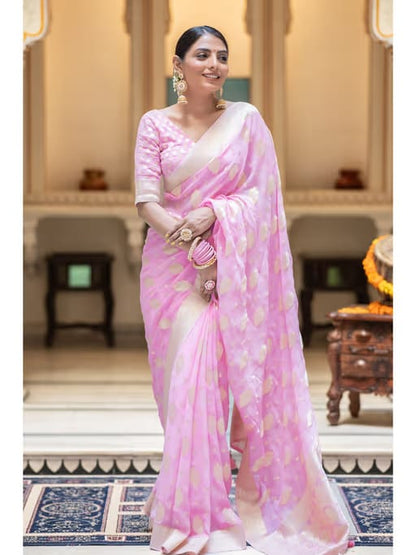 Light Pink Soft Lichi Silk Saree
